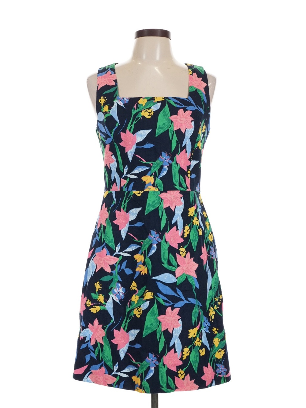 J. Crew Navy Floral Square-Neck Sundress with Pink & Green Accents
